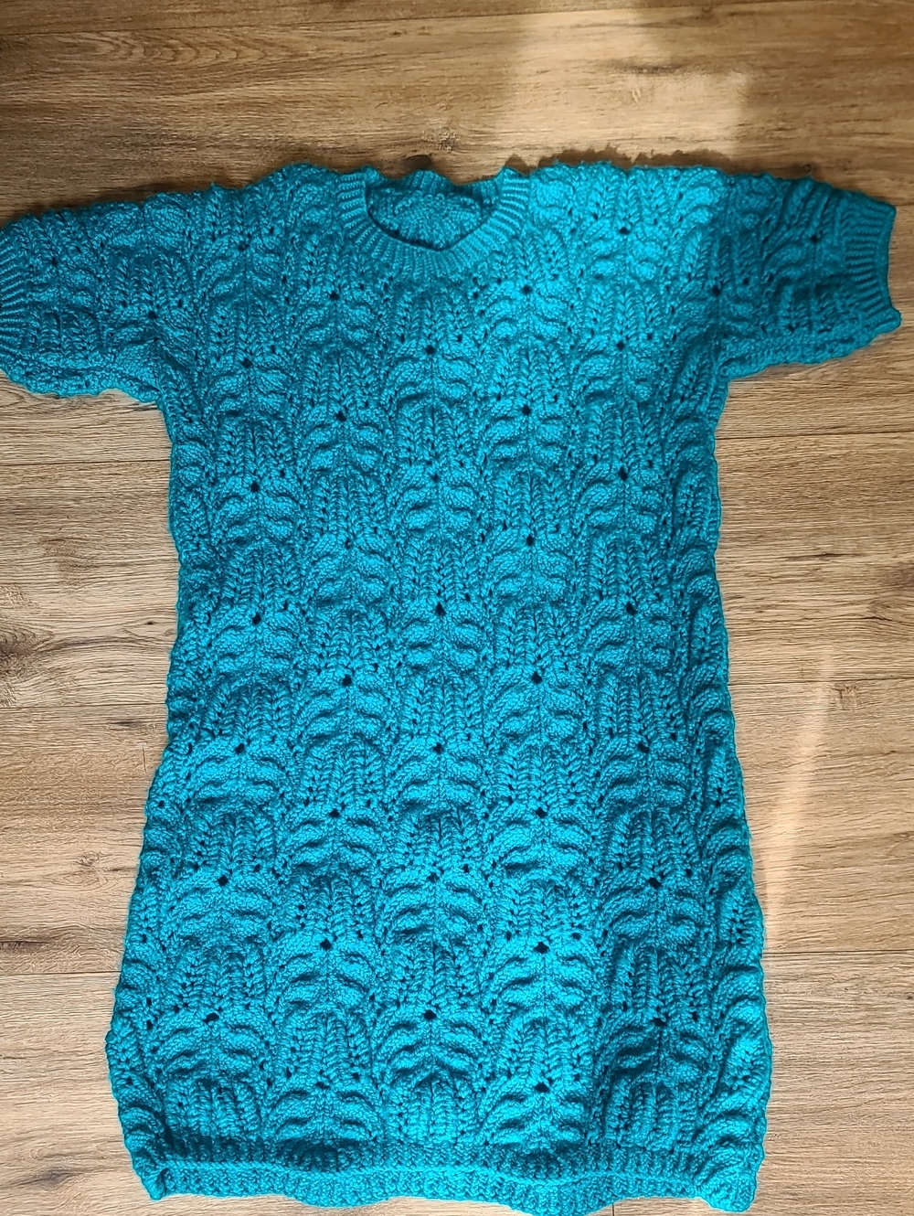 Hand Knit Teal Emerald Cable Knit Sweater Dress M/L